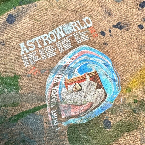 Travis Scott 2019 AstroWorld Wish You Were Here Brown Thrashed Tour Hoodie L - Picture 10 of 10